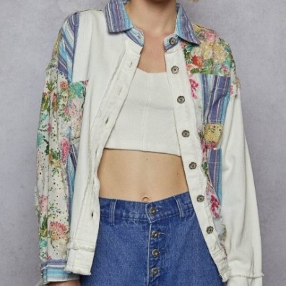 POL oversized fit top Jacket Shacket twill with back button placket NWT - Picture 2 of 6